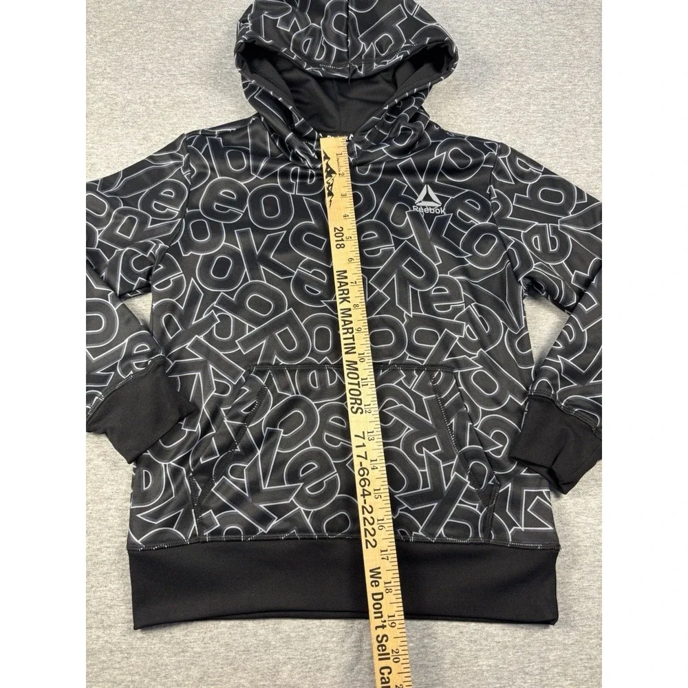 Reebok Boys Hoodie Pullover With All Over Logo Print Black White Size 6/7